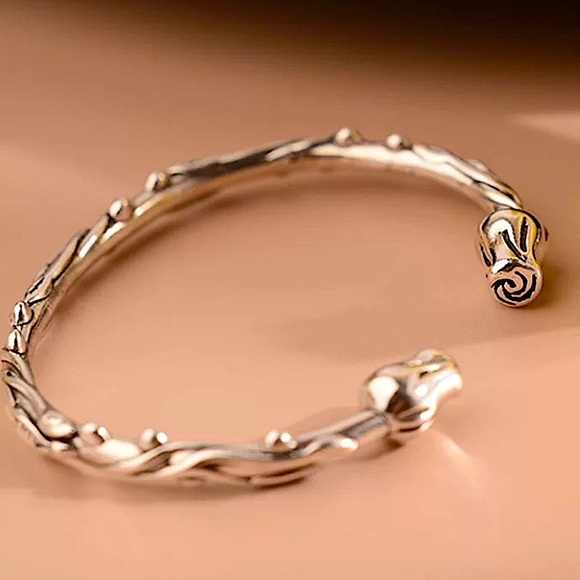 Rose Flower Sterling Silver Bangle Brac - Picture 13 of 14